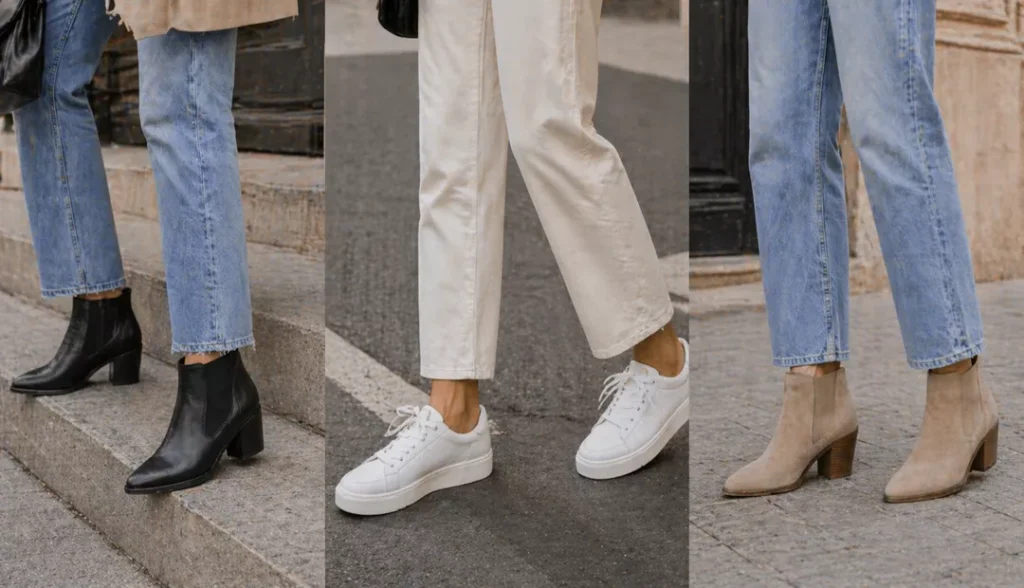 Ankle Boots or White Low-Top Trainers