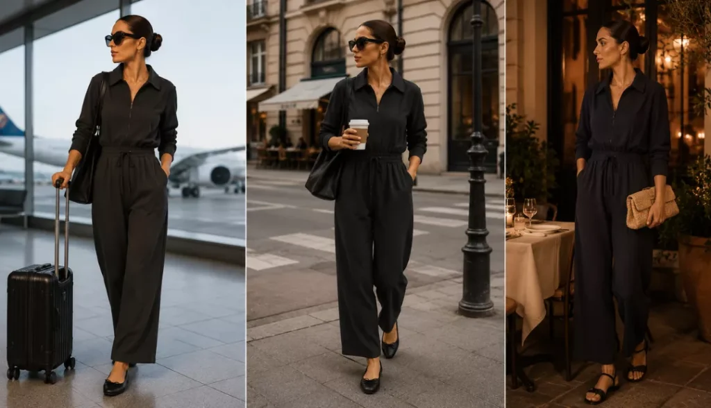 jet set chic one piece travel outfit