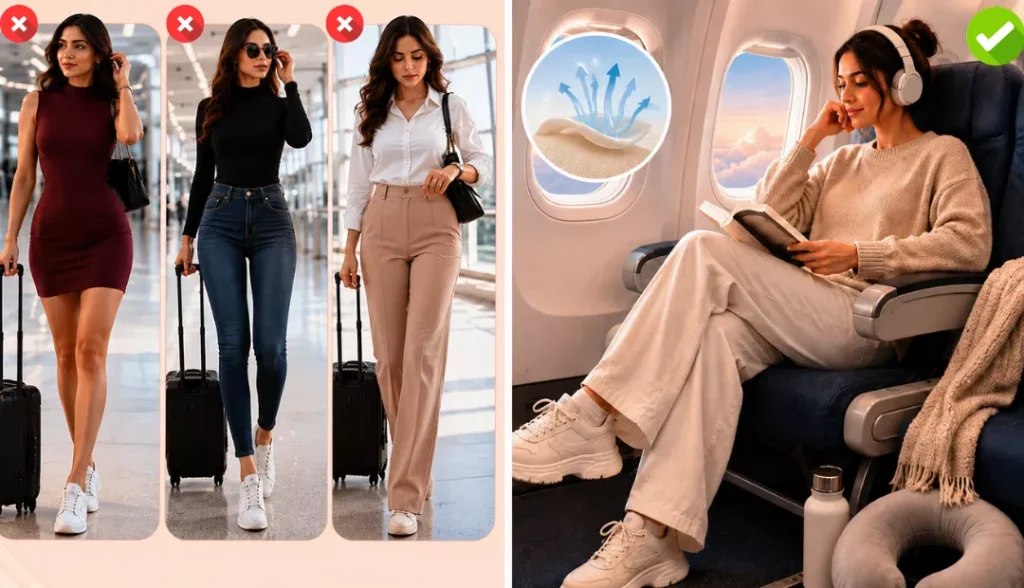 Tight clothes causing flight discomfort
